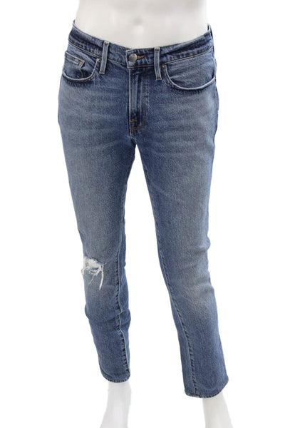 Frame Mens Cotton Distressed Zip Medium Wash Skinny Jeans Blue Size 31
