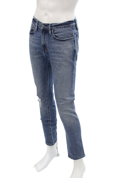 Frame Mens Cotton Distressed Zip Medium Wash Skinny Jeans Blue Size 31