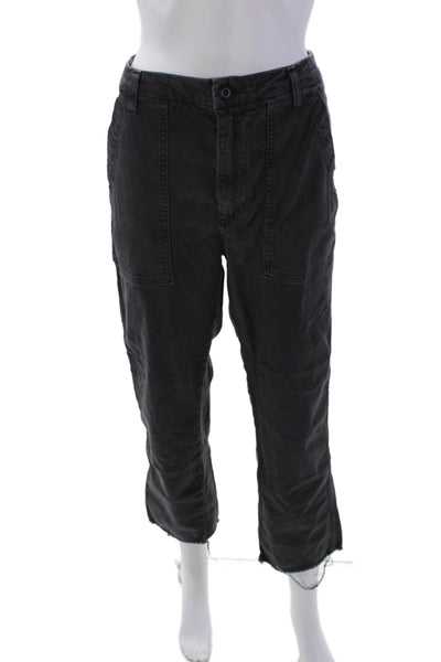 AMO Womens Cotton Mid Rise Raw Hem Straight Leg Crop Trousers Black Size 31
