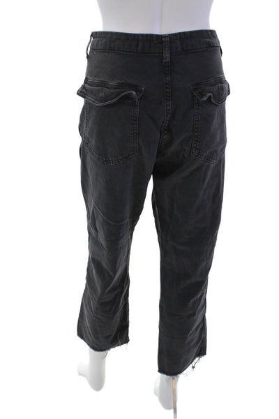 AMO Womens Cotton Mid Rise Raw Hem Straight Leg Crop Trousers Black Size 31