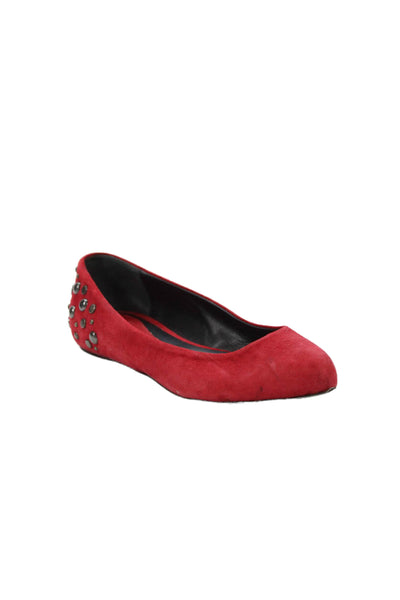 McQ Womens Suede Studded Pointed Toe Slip-On Flats Solid Red Size 5