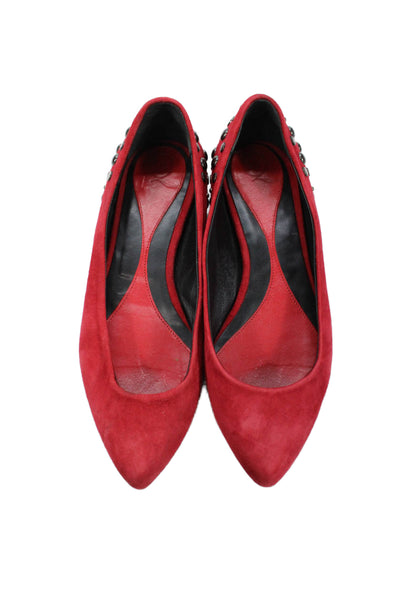 McQ Womens Suede Studded Pointed Toe Slip-On Flats Solid Red Size 5