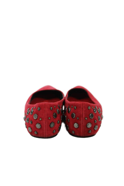 McQ Womens Suede Studded Pointed Toe Slip-On Flats Solid Red Size 5