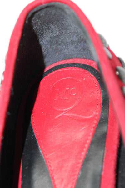 McQ Womens Suede Studded Pointed Toe Slip-On Flats Solid Red Size 5