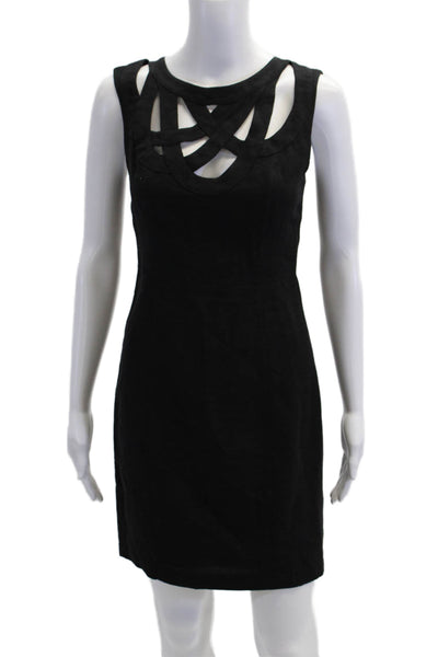 Adam Adam Lippes Womens Back Zip Cut Out Sheath Dress Black Cotton Size 2