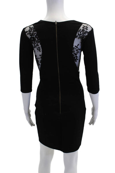 Mason Womens Back Zip 3/4 Sleeve Lace Trim Sheath Dress Black Size Small