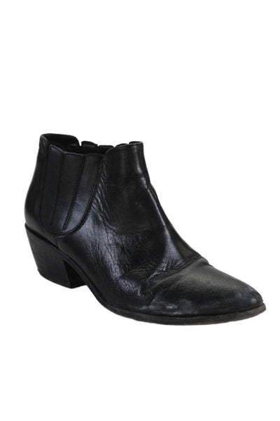 Joie Womens Leather Stretch Inset Pull On Ankle Boots Black Size 38 8