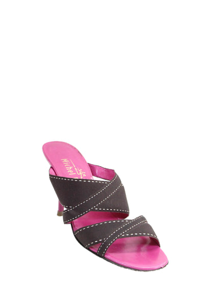 Michel Perry Women's Open Toe Strappy Cone Heels Mules Sandals Brown Size 7