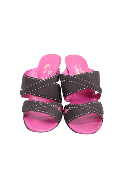 Michel Perry Women's Open Toe Strappy Cone Heels Mules Sandals Brown Size 7