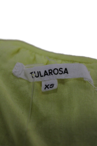 Tularosa Womens Short Puff Sleeve V-Neck Embroidered Dress Yellow Size XS