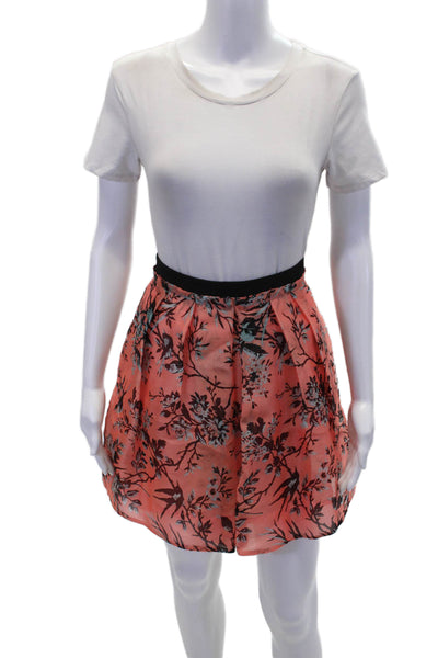Nanette Lepore Womens Silk Floral Print Pleated Detail A-Line Skirt Pink Size 0