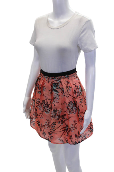 Nanette Lepore Womens Silk Floral Print Pleated Detail A-Line Skirt Pink Size 0