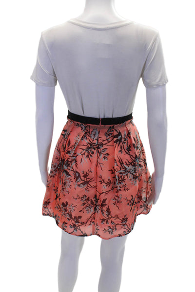 Nanette Lepore Womens Silk Floral Print Pleated Detail A-Line Skirt Pink Size 0