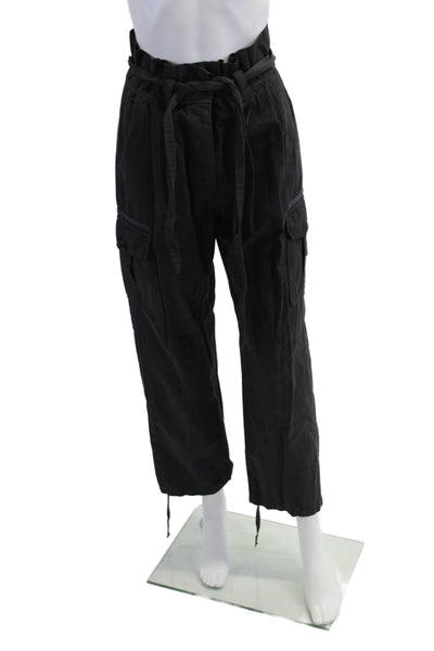 Le Superbe Womens Button Fly High Rise Belted Cargo Pants Gray Cotton Size 4