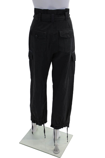 Le Superbe Womens Button Fly High Rise Belted Cargo Pants Gray Cotton Size 4