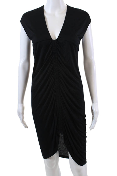 Thakoon Womens Basic Stretch Rouched Front V-Neck Knee Length Dress Black Size S