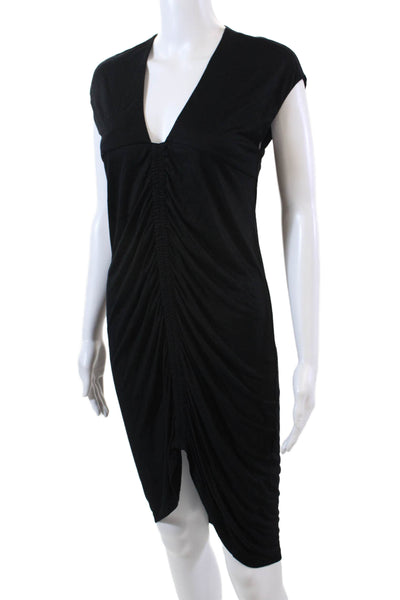Thakoon Womens Basic Stretch Rouched Front V-Neck Knee Length Dress Black Size S
