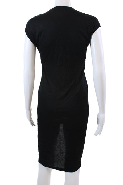 Thakoon Womens Basic Stretch Rouched Front V-Neck Knee Length Dress Black Size S