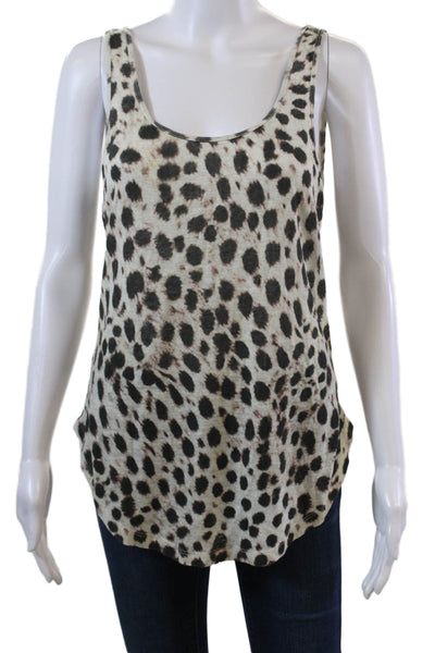 Joes Womens Linen Scoop Neck Sleeveless Animal Print Tank Top Brown Size S
