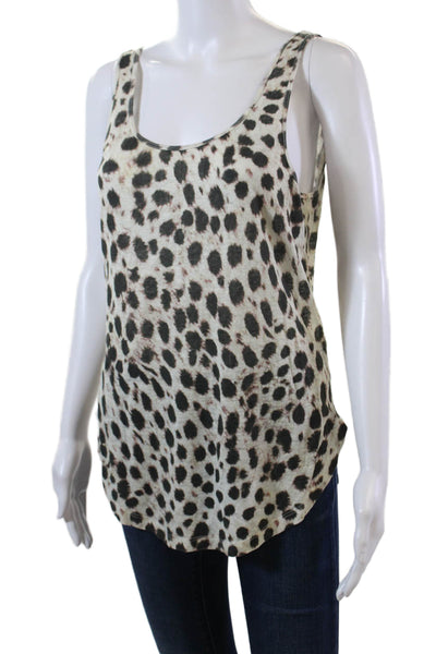 Joes Womens Linen Scoop Neck Sleeveless Animal Print Tank Top Brown Size S