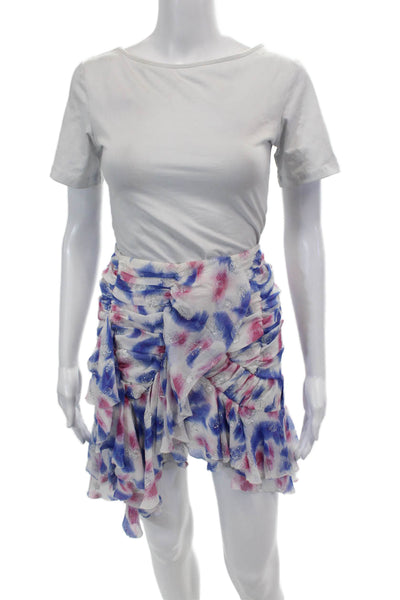 Isabel Marant Womens Silk Printed Ruffle Detail Lined Skirt Blue Red Size 34