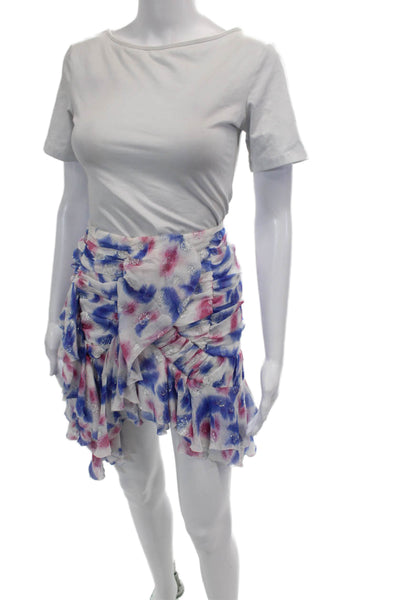 Isabel Marant Womens Silk Printed Ruffle Detail Lined Skirt Blue Red Size 34