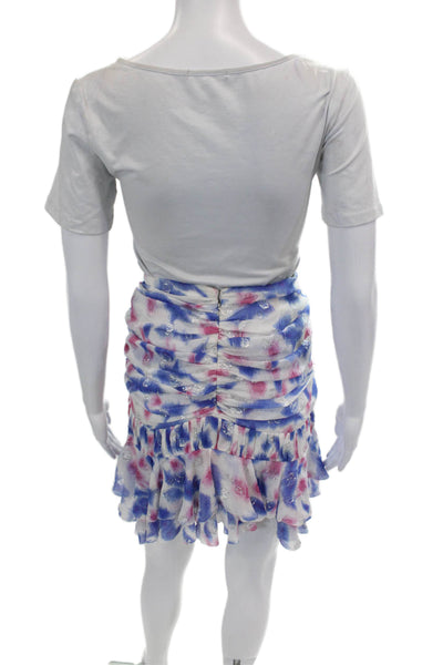 Isabel Marant Womens Silk Printed Ruffle Detail Lined Skirt Blue Red Size 34