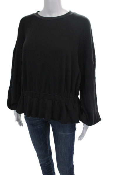 Nation LTD Womens Cotton Balloon Sleeve Raw Hem Sweatshirt Gray Size S