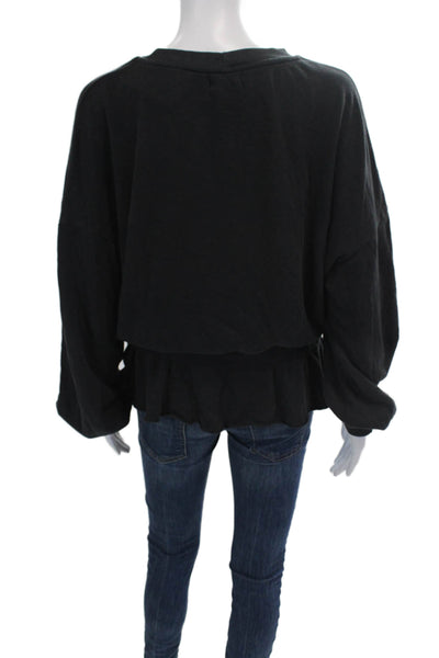 Nation LTD Womens Cotton Balloon Sleeve Raw Hem Sweatshirt Gray Size S