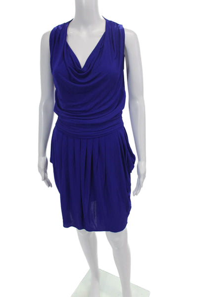 Moschino Womens Sleeveless Boat Neck Pleated Waist Mini Dress Blue Size 6