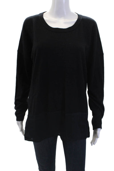 Allude Womens Long Sleeve Scoop Neck Sheer Trim Cashmere Sweater Black Size XL