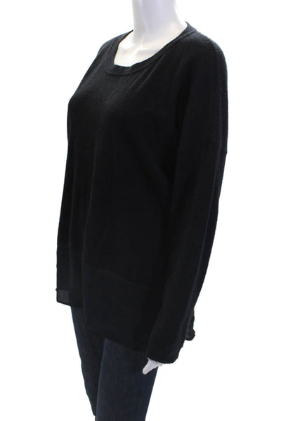 Allude Womens Long Sleeve Scoop Neck Sheer Trim Cashmere Sweater Black Size XL