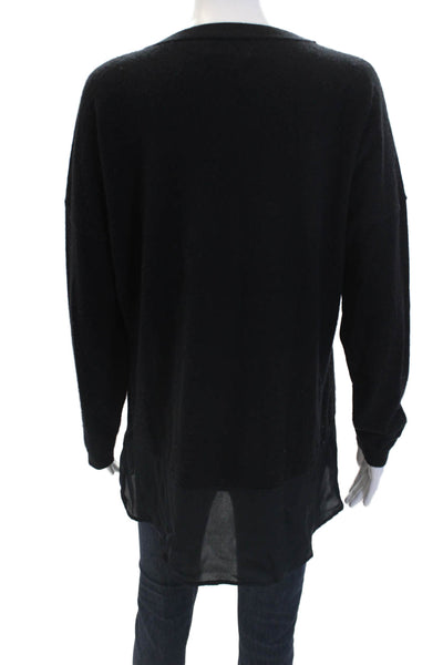 Allude Womens Long Sleeve Scoop Neck Sheer Trim Cashmere Sweater Black Size XL