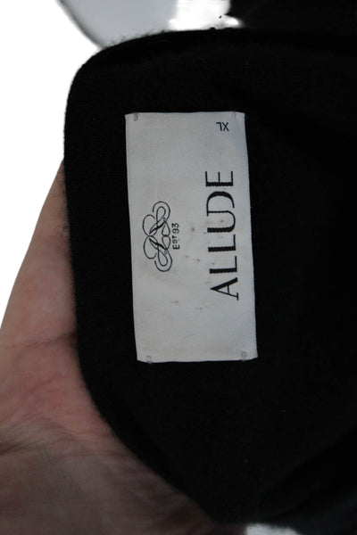 Allude Womens Long Sleeve Scoop Neck Sheer Trim Cashmere Sweater Black Size XL