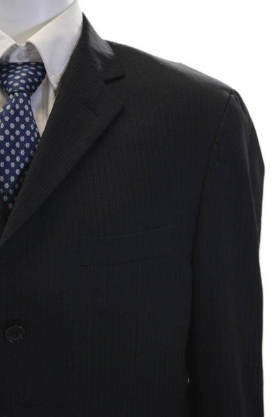 Barneys New York Mens Pin Stripe Printed Three Button Suit Jacket Blue Size 54