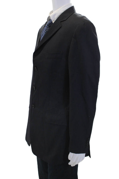 Barneys New York Mens Pin Stripe Printed Three Button Suit Jacket Blue Size 54