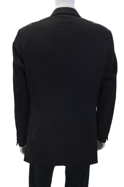 Barneys New York Mens Pin Stripe Printed Three Button Suit Jacket Blue Size 54