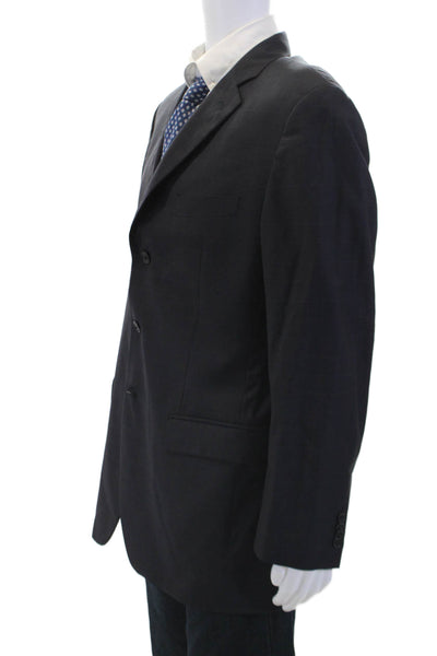Barneys New York Mens Wool Plaid Printed Three Button Suit Jacket Blue Size 54
