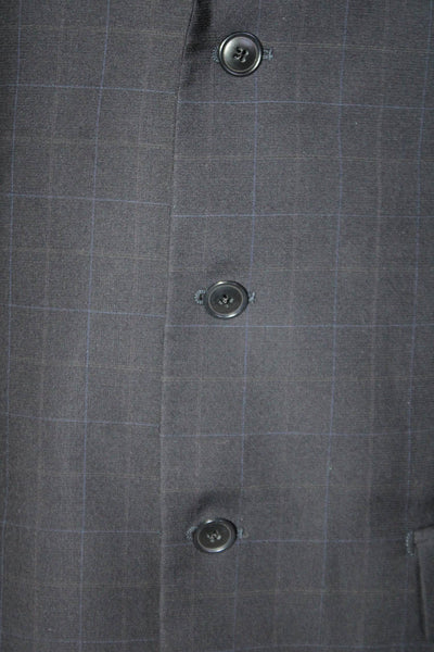 Barneys New York Mens Wool Plaid Printed Three Button Suit Jacket Blue Size 54
