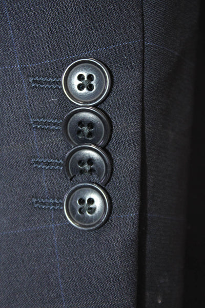 Barneys New York Mens Wool Plaid Printed Three Button Suit Jacket Blue Size 54