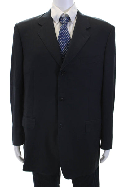 Canali Mens Wool Solid Notched Collar Three Button Suit Jacket Navy Blue Size 54