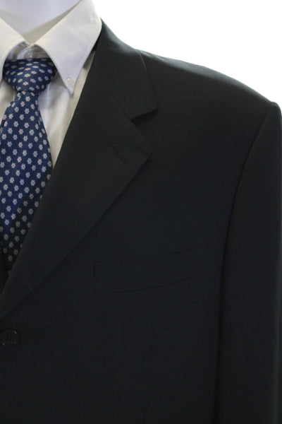 Canali Mens Wool Solid Notched Collar Three Button Suit Jacket Navy Blue Size 54