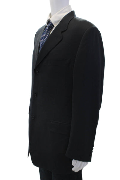 Canali Mens Wool Solid Notched Collar Three Button Suit Jacket Navy Blue Size 54