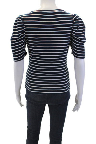 Alice McCall Womens Cotton Striped Crew Neck Puff Sleeve Blouse Top Navy Size S