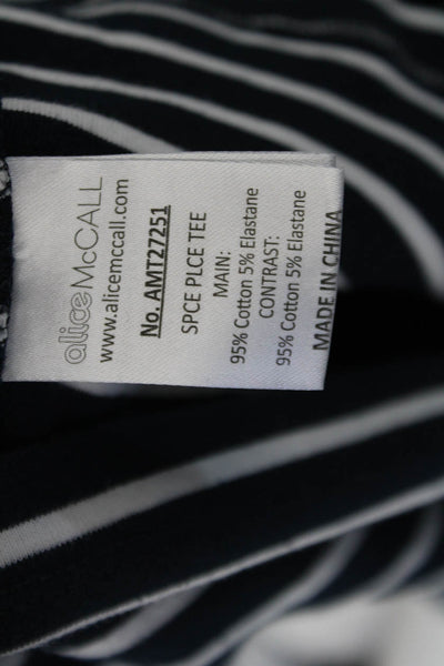 Alice McCall Womens Cotton Striped Crew Neck Puff Sleeve Blouse Top Navy Size S