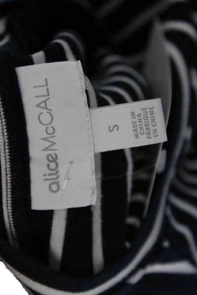Alice McCall Womens Cotton Striped Crew Neck Puff Sleeve Blouse Top Navy Size S