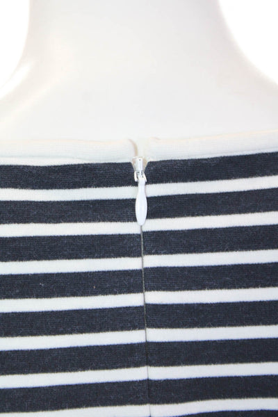 Theory Womens Cotton Striped Crew Neck Short Sleeve Peplum Top Navy Blue Size 4
