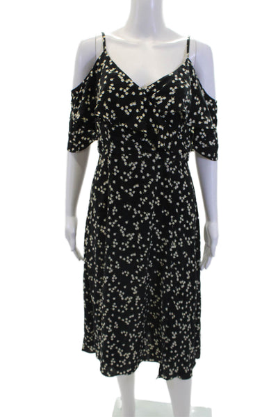 Whistles Womens Floral Layered Cold Shoulder Short Sleeve Dress Black Size 6