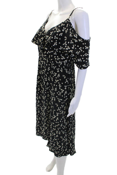Whistles Womens Floral Layered Cold Shoulder Short Sleeve Dress Black Size 6