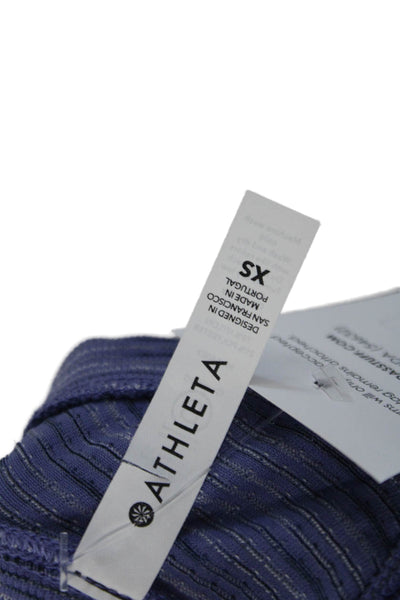 Athleta Womens Spandex Textured Scoop Neck Sleeveless Tank Top Blue Size XS